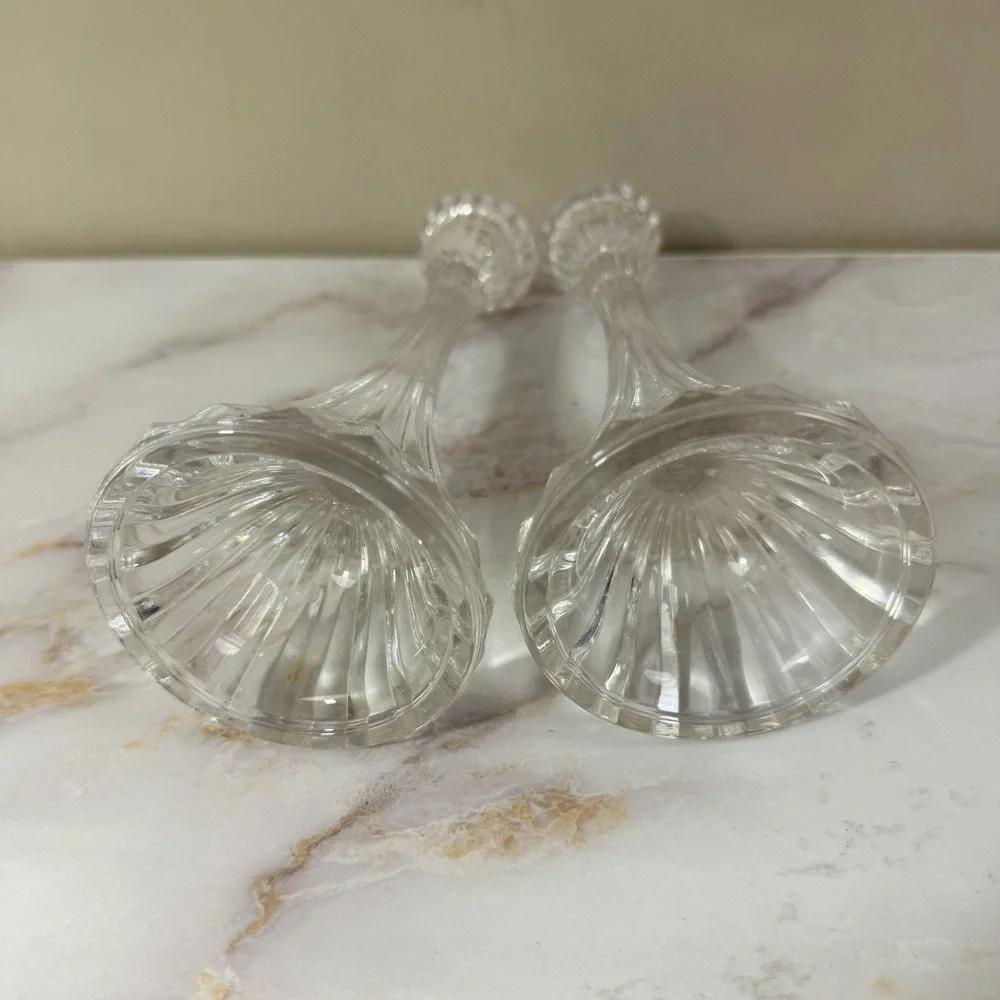 Mikasa Crystal Candle Holders Set 2 Clear‎ Glass Taper Vintage Elegant